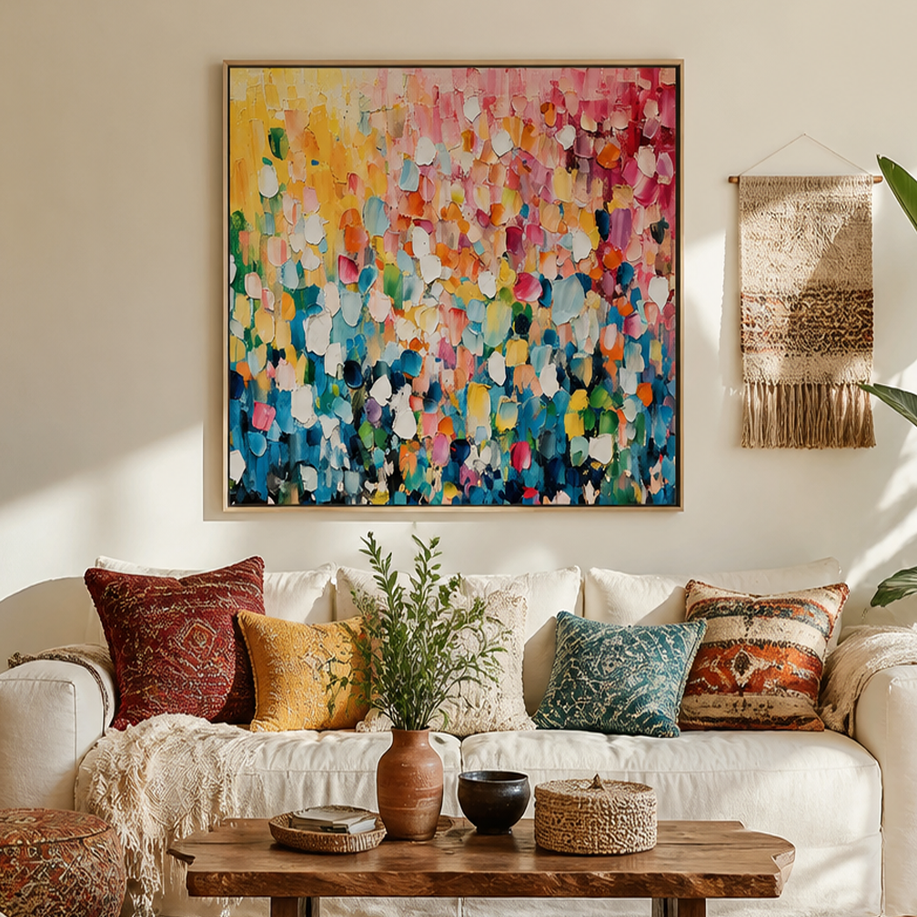 "Blooming Celebration" – Colorful Floral Abstract Textured Painting