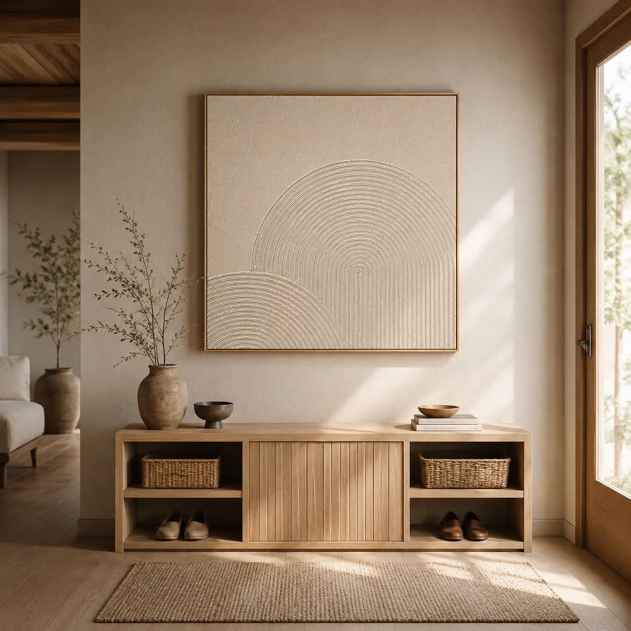 "Arched Stillness" – Wabi Sabi Cream Geometric Textured Painting
