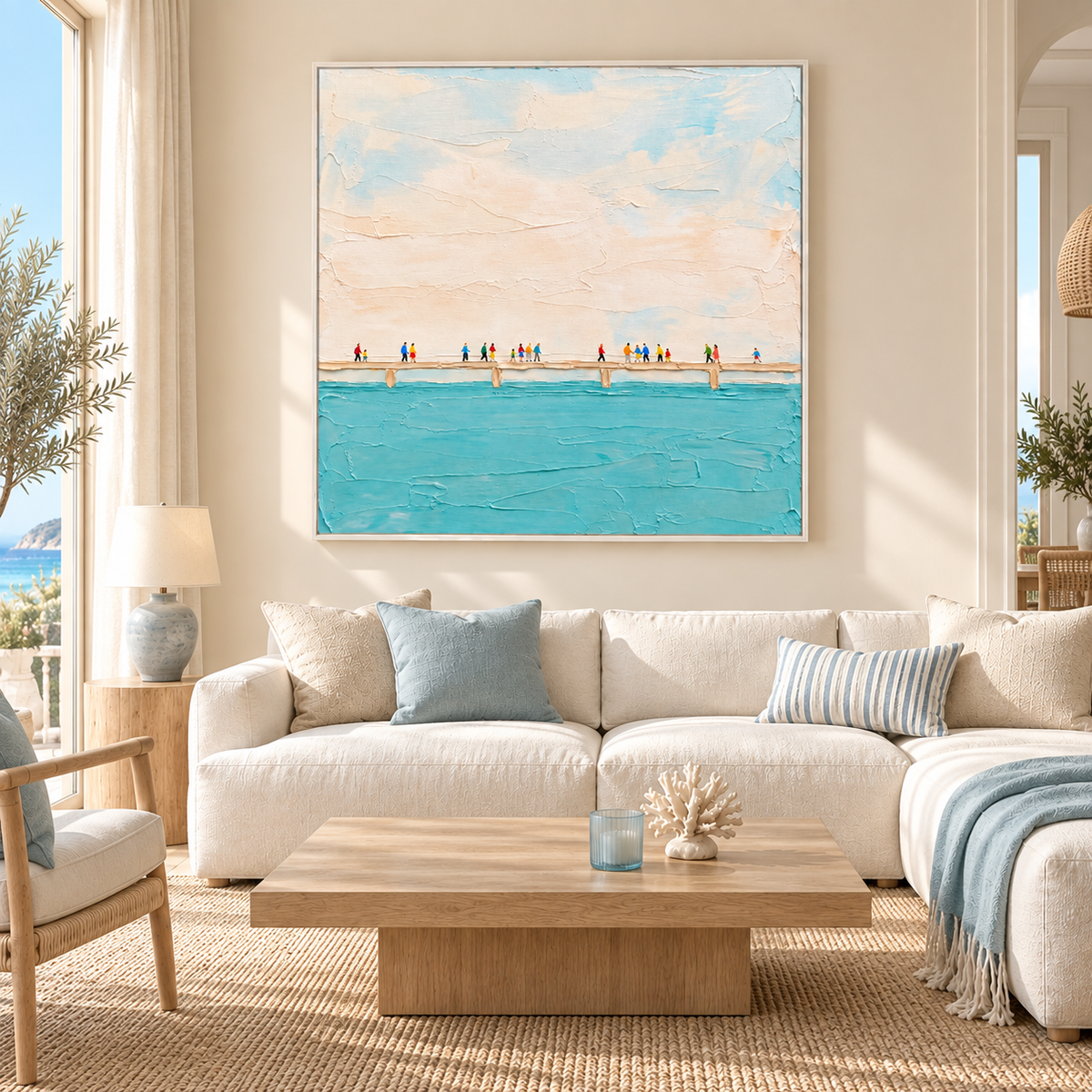 "Boardwalk Whispers" – Minimalist Coastal Pier Textured Acrylic Painting