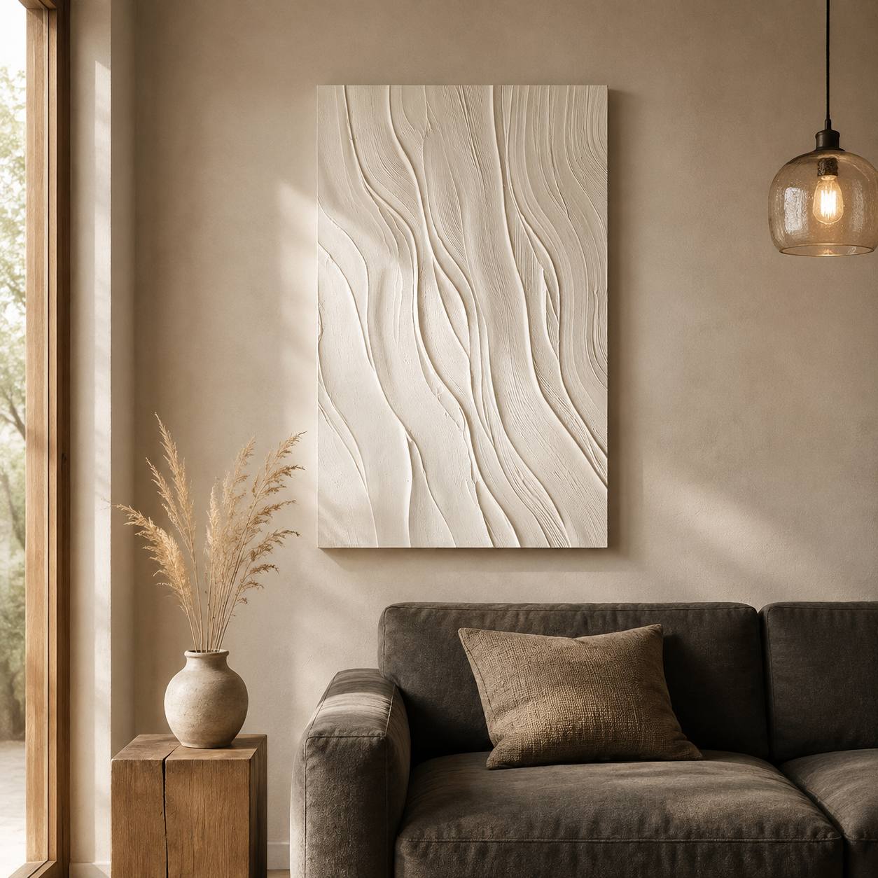 "Silent Rhythms" – Minimalist White Plaster Relief Abstract Painting