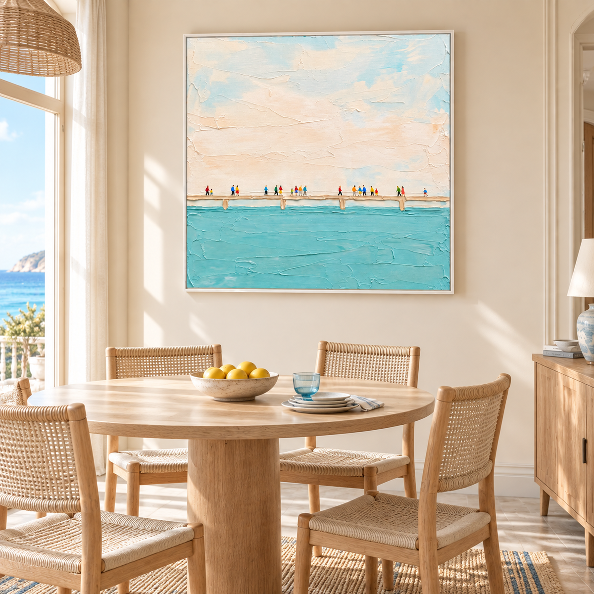 "Boardwalk Whispers" – Minimalist Coastal Pier Textured Acrylic Painting