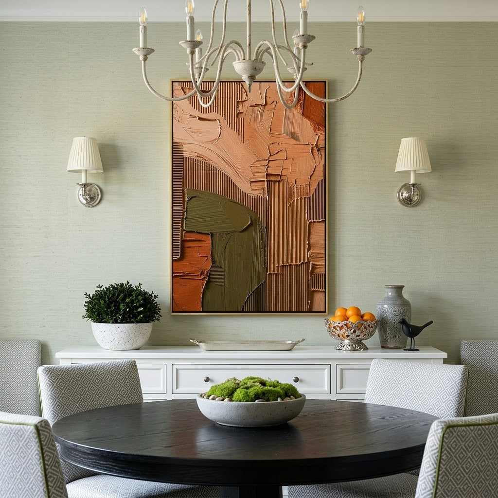 "Earthen Facade" – Olive Green Terracotta Textured Abstract Painting
