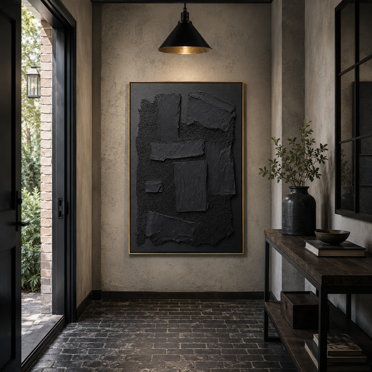 "Shadow Relic" – Black Wabi Sabi Abstract Textured Wall Art