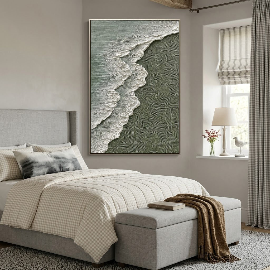 "Coastal Echoes" – Textured Ocean Shoreline Abstract Painting