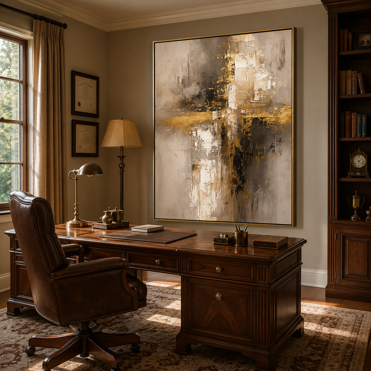"Gilded Skyline" – Gold Gray Industrial Textured Abstract Painting
