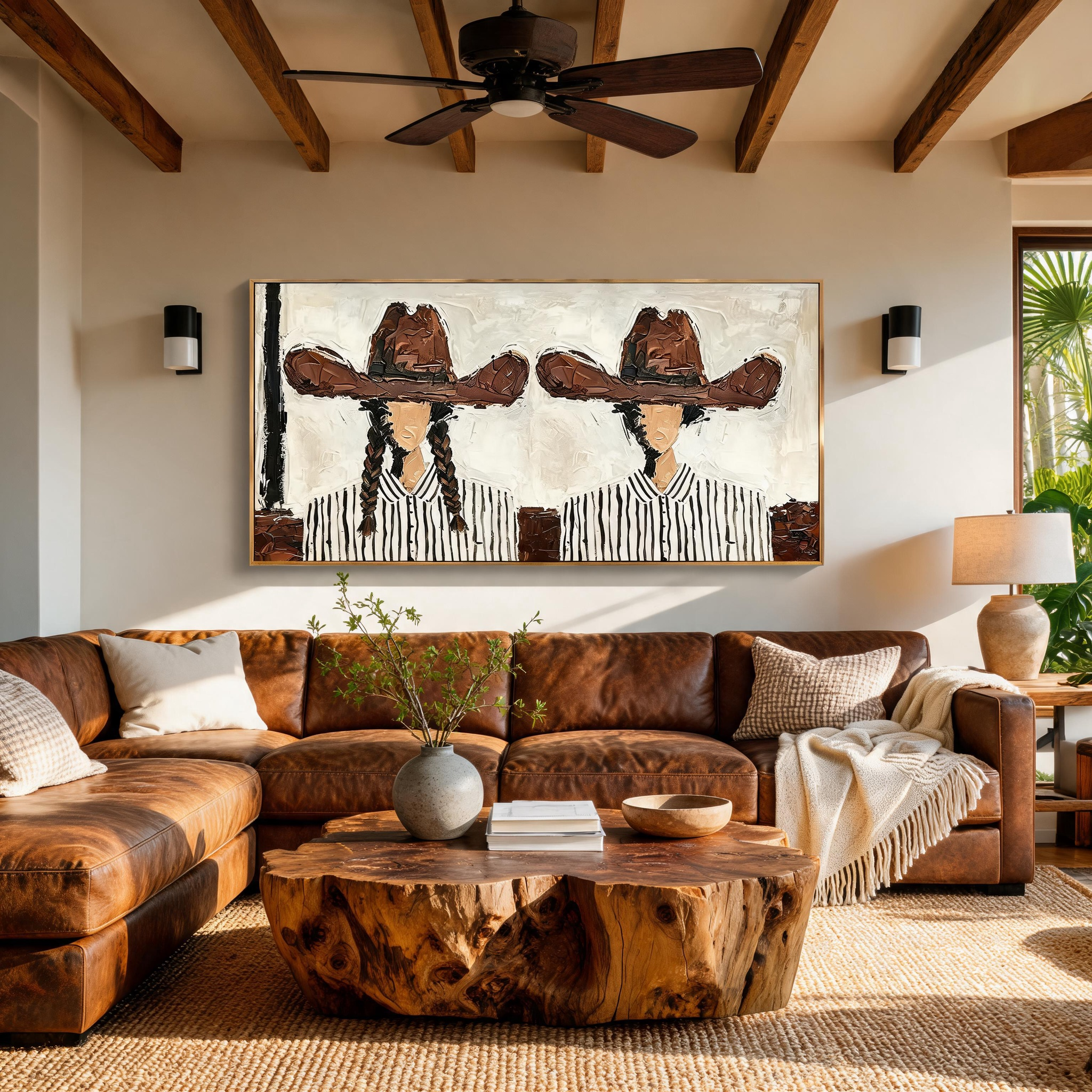 “Desert Lovers” – Vintage Western Couple Portrait Oil Painting